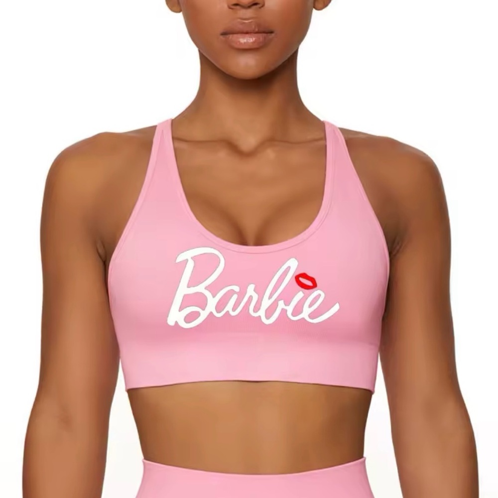 Barbie Pink Sports Gym Bra Top Yoga Running Workout Elastic Seamless Bra